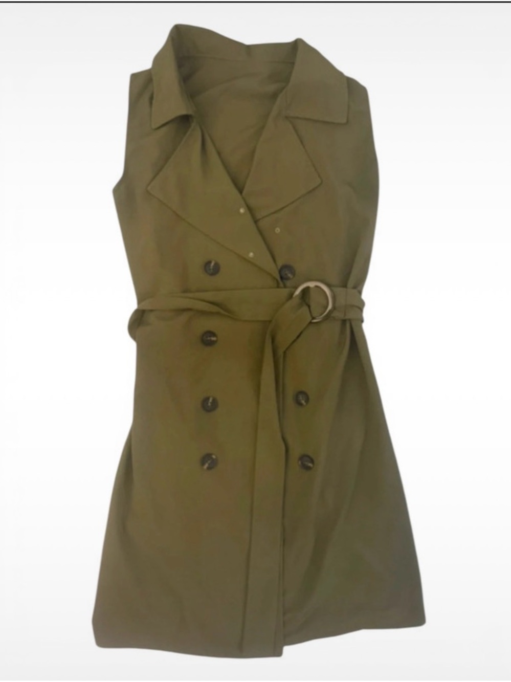 Sleeveless Olive Green Trench Dress with Belt